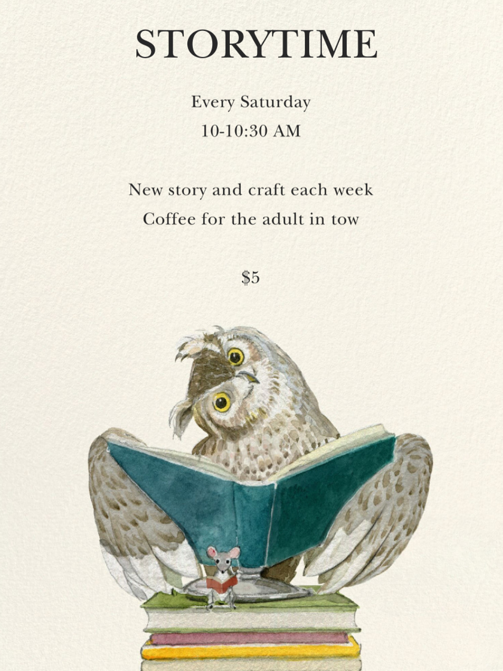 Storytime Event Admission, Saturday 10:30-11:15 AM