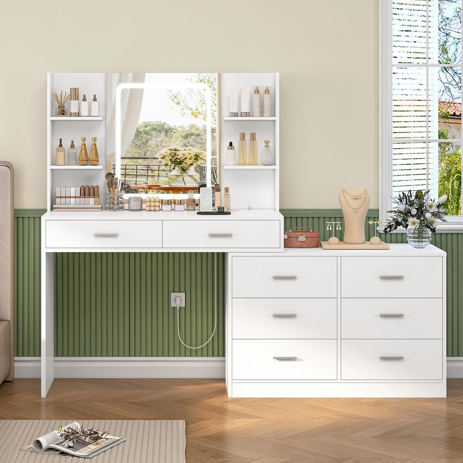 Vanity Table with LED Mirror & Power Outlet