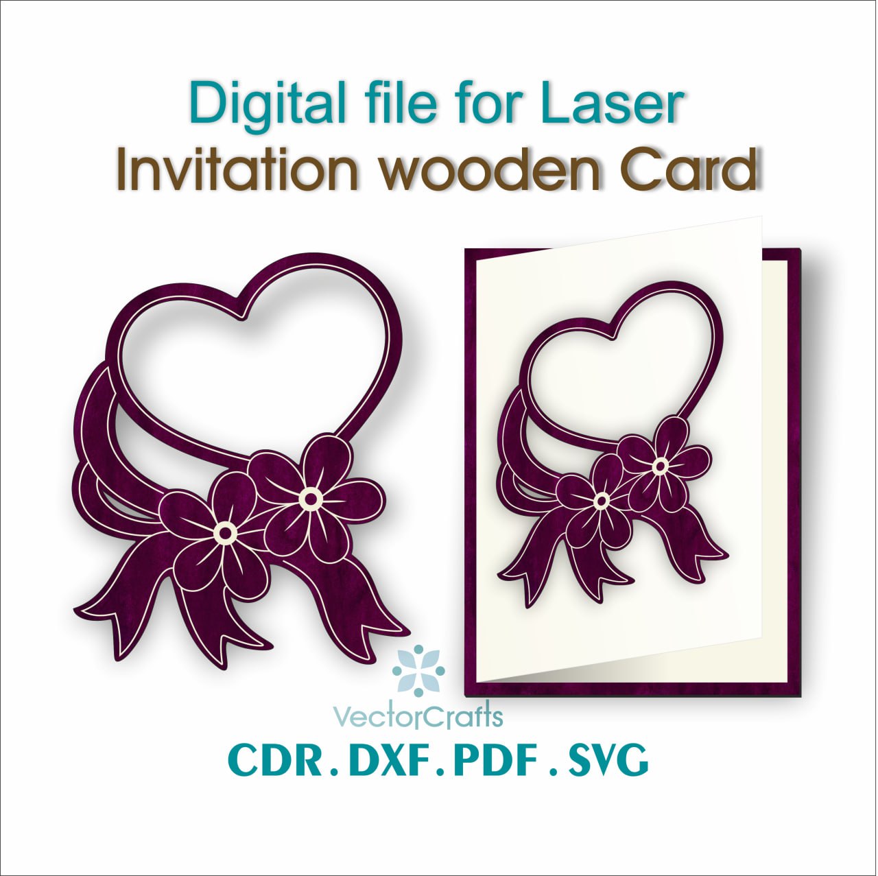 Laser-cut Heart and Flowers Invitation Card Digital File