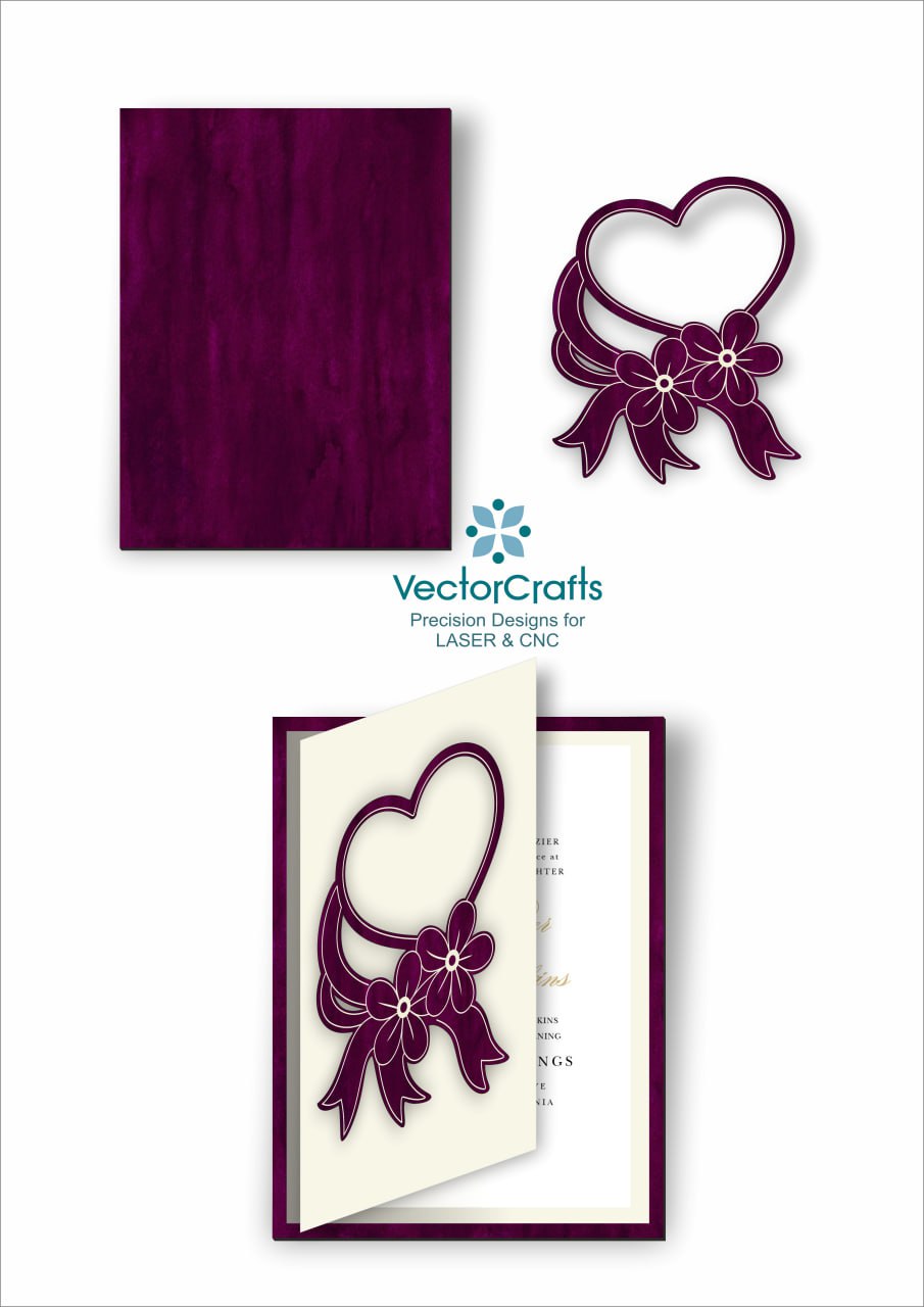 Laser-cut Heart and Flowers Invitation Card Digital File