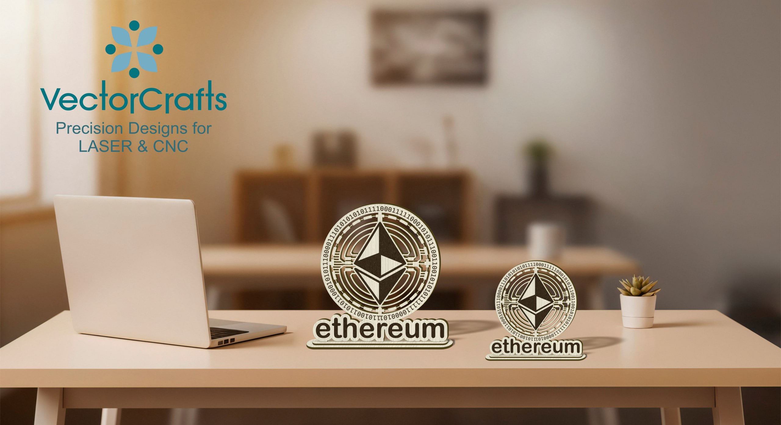 Ethereum Laser Engraved Desk Decor | ETH Crypto Standee | Digital File for Laser Cutters