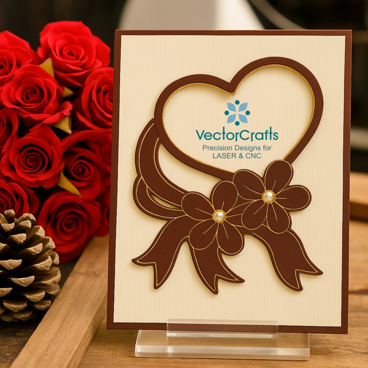 Laser-cut Heart and Flowers Invitation Card Digital File