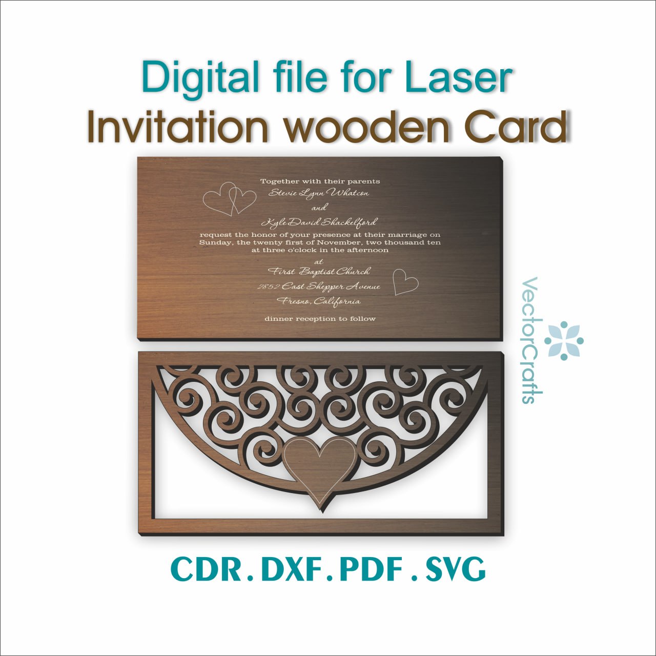 Digital template for laser-cut wooden invitation card