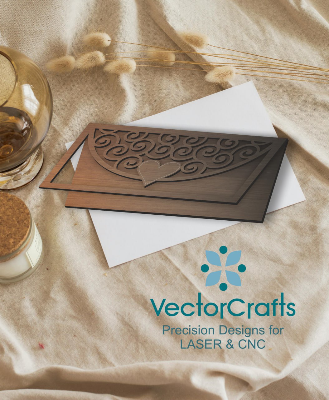 Digital template for laser-cut wooden invitation card