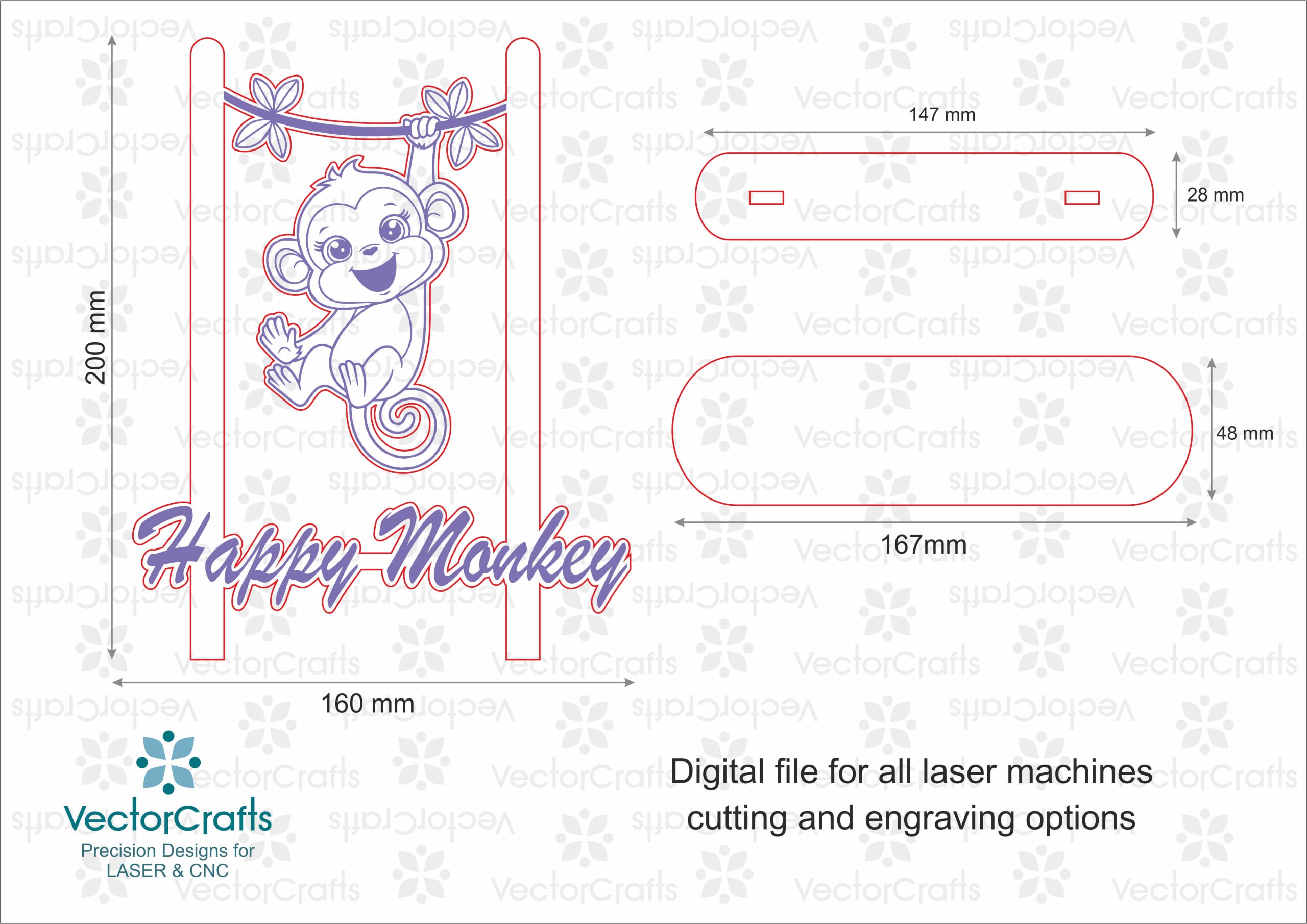 Happy Monkey Laser Cut File