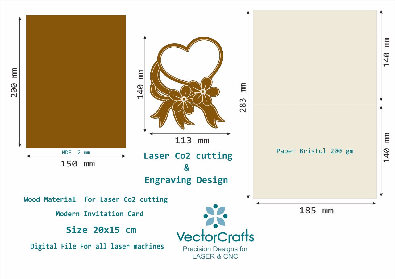 Laser-cut Heart and Flowers Invitation Card Digital File