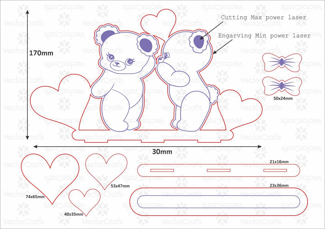Bear Couple Wooden Figurine Laser Cut Files
