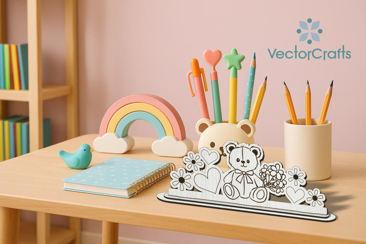 Wooden Bear Flower Stand