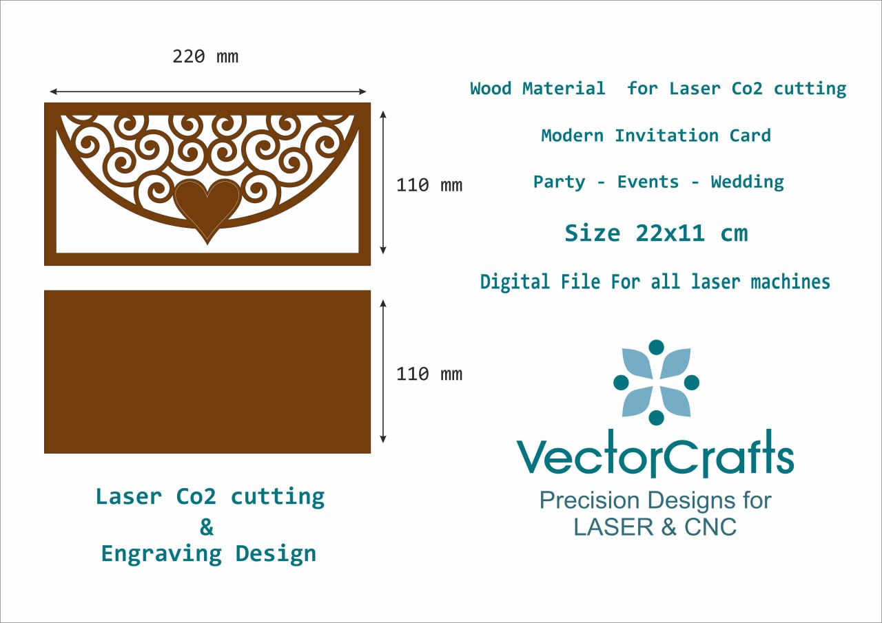 Digital template for laser-cut wooden invitation card