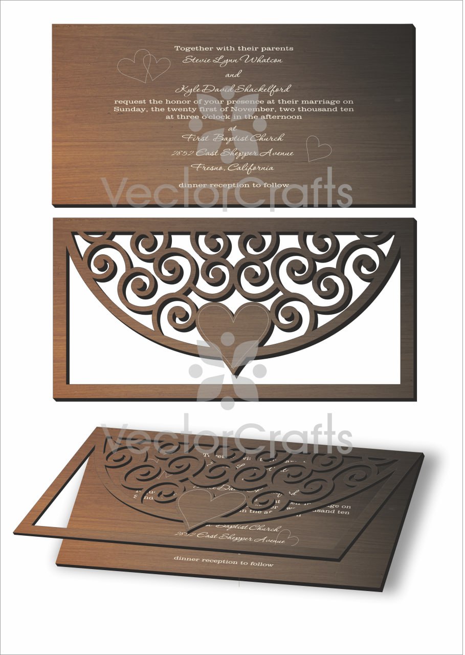 Digital template for laser-cut wooden invitation card