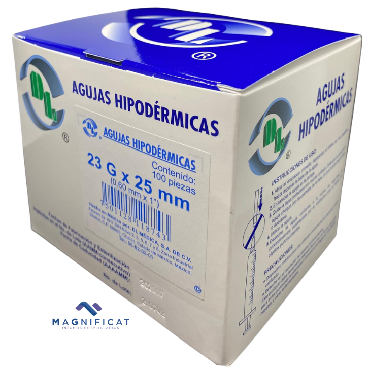 AGUJA HIP 23GX25MM (1") AZUL C/100 DENTILAB