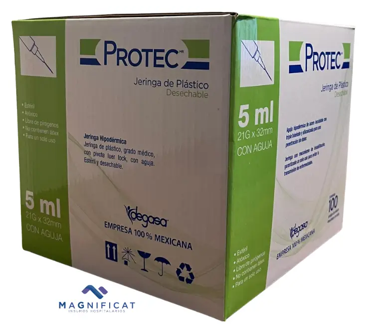 JERINGA 5ML 21GX32MM(1 1/4) (VERDE) C/100 PROTEC 600050