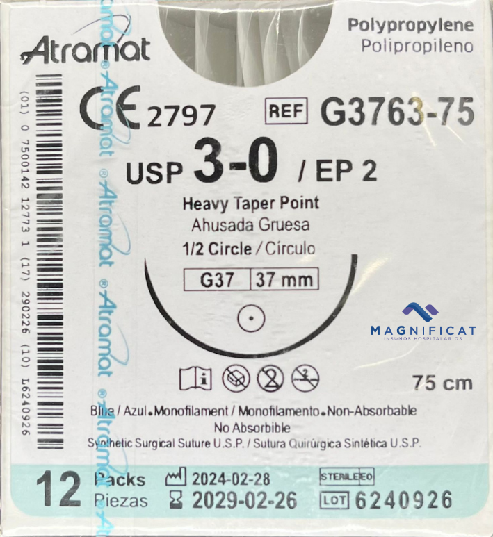 SUTURA POLIPROPILENO 3-0 37MM 75CM AHUSADA C/12 G3763-75 ATRAMAT