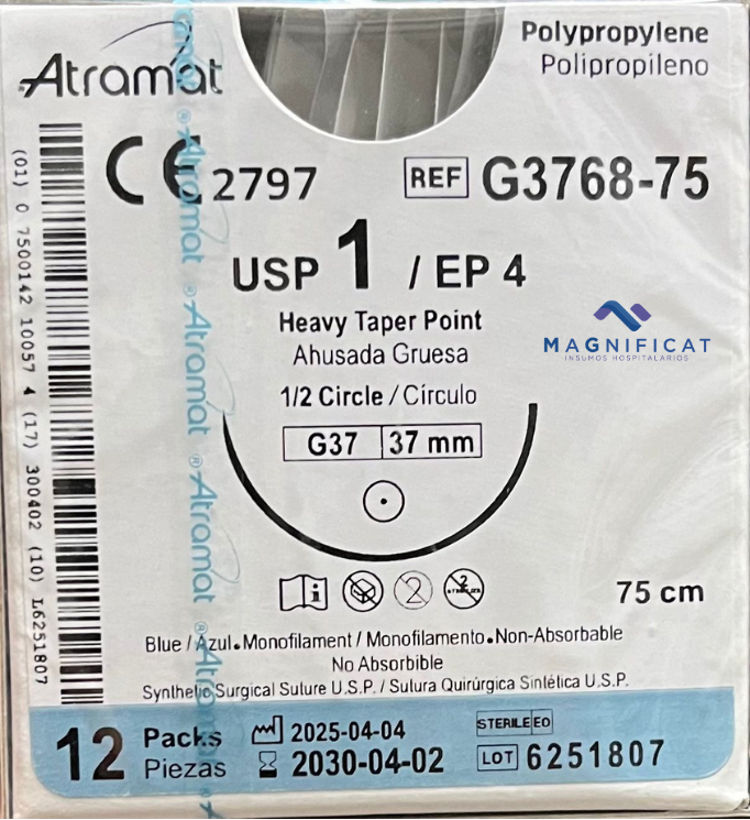 SUTURA POLIPROPILENO 1 37MM 75CM AHUSADA C/12 G3768-75 ATRAMAT