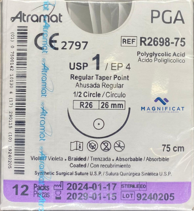 SUTURA PGA 1 26MM 75CM AHUSADA C/12 ATRAMAT R2698-75