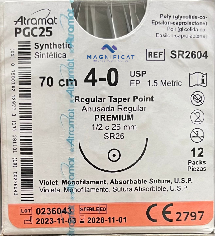 SUTURA PGC25 4-0 26MM 70CM AHUSADA C/12 SR2604 PREMIUM ATRAMAT