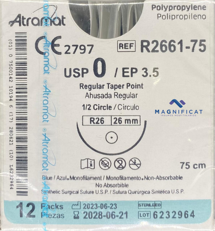 SUTURA POLIPROPILENO 0 26MM 75CM AHUSADA C/12 R2661-75 ATRAMAT