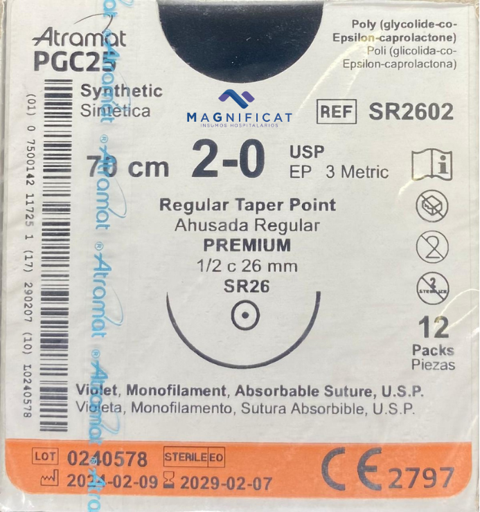SUTURA PGC25 2-0 26MM 70CM AHUSADA C/12 SR2602 ATRAMAT