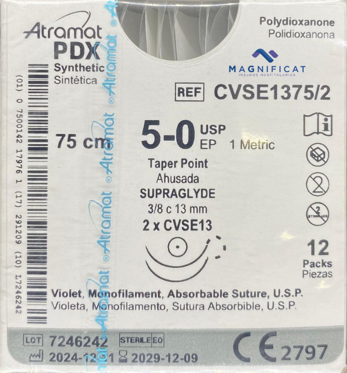 SUTURA PDX 5-0 13MM 75CM AHUSADA D/A C/12 SE1375/2 ATRAMAT
