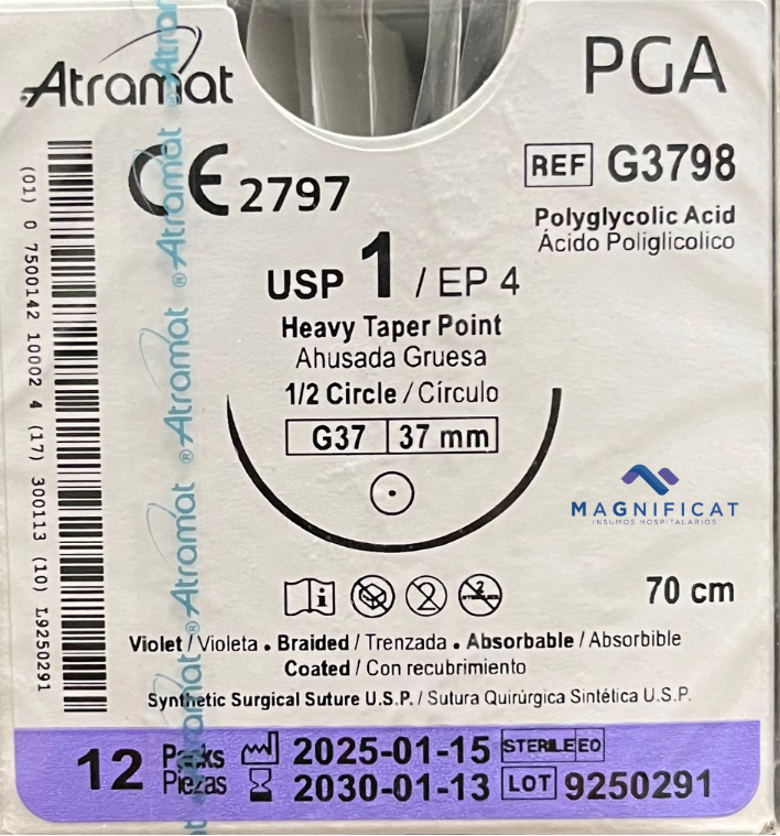 SUTURA PGA 1 37MM 70CM AHUSADA C/12 G3798 ATRAMAT