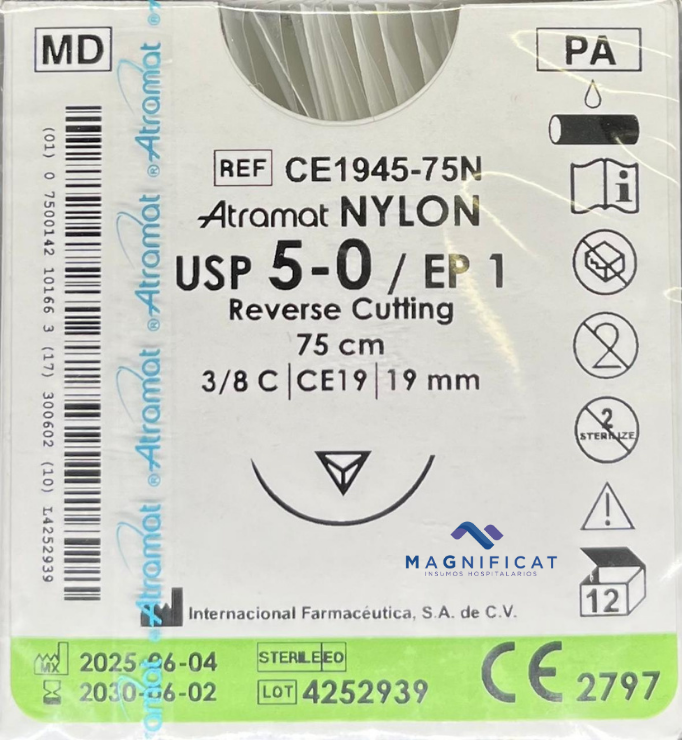 SUTURA NYLON 5-0 19MM 75CM CORTANTE C/12 CE1945-75 ATRAMAT