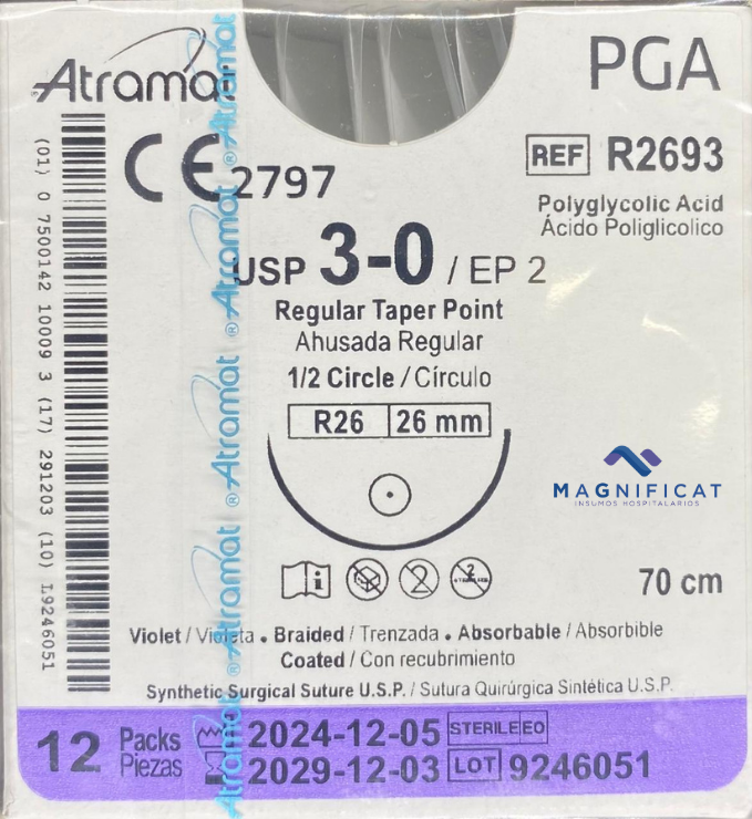 SUTURA PGA 3-0 26MM 70CM AHUSADA C/12 R2693 ATRAMAT