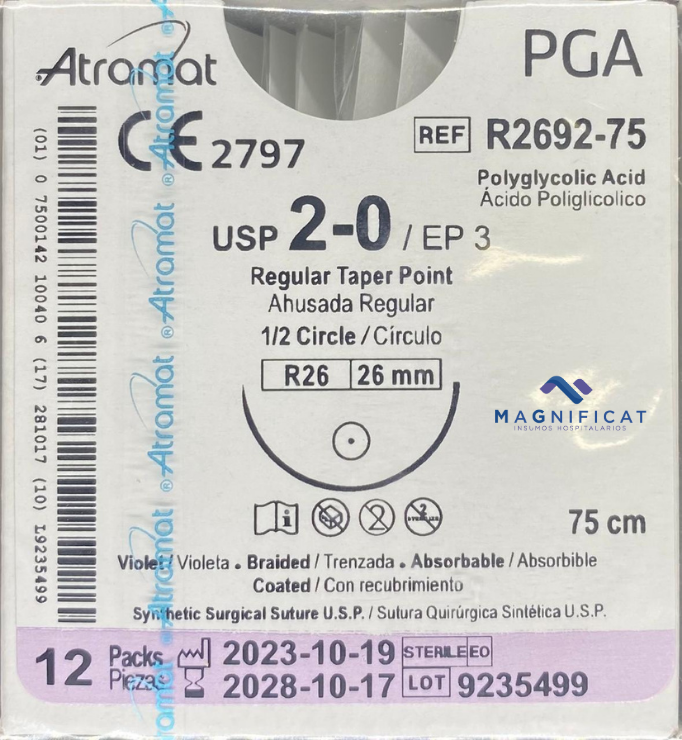 SUTURA PGA 2-0 26MM 75CM AHUSADA C/12 R2692-75 ATRAMAT