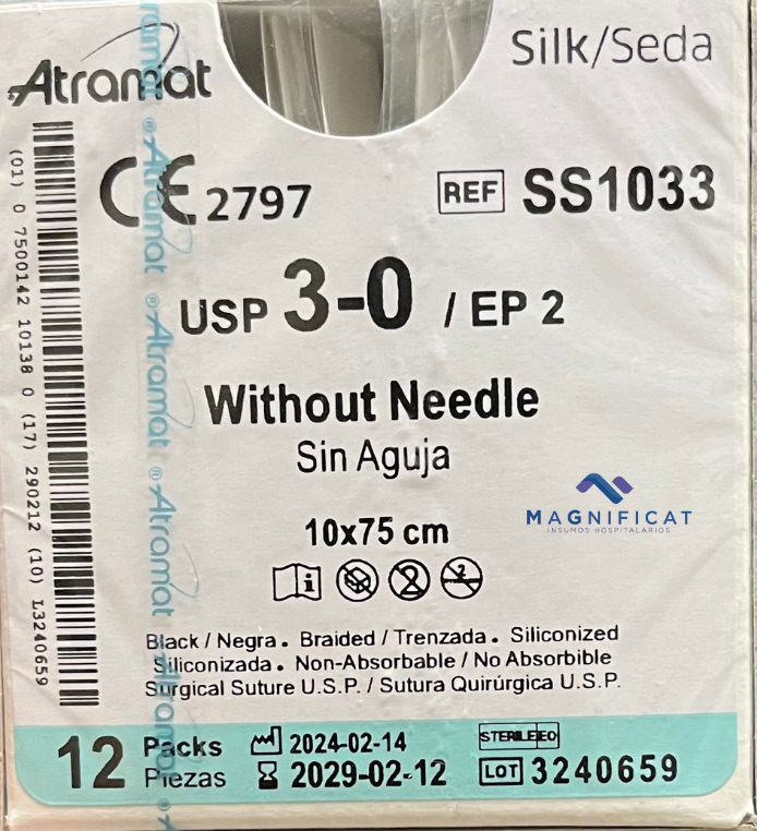 SUTURA SEDA 3-0 SIN AGUJA 10X75CM SS1033