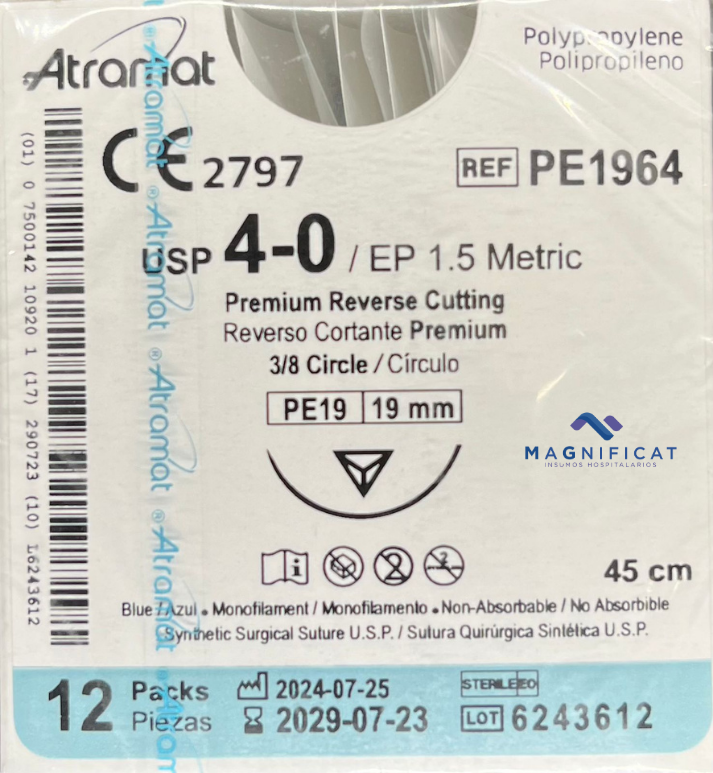 SUTURA POLIPROPILENO 4-0 19MM 45CM CORTANTE C/12 PE1964 PREMIUM ATRAMAT