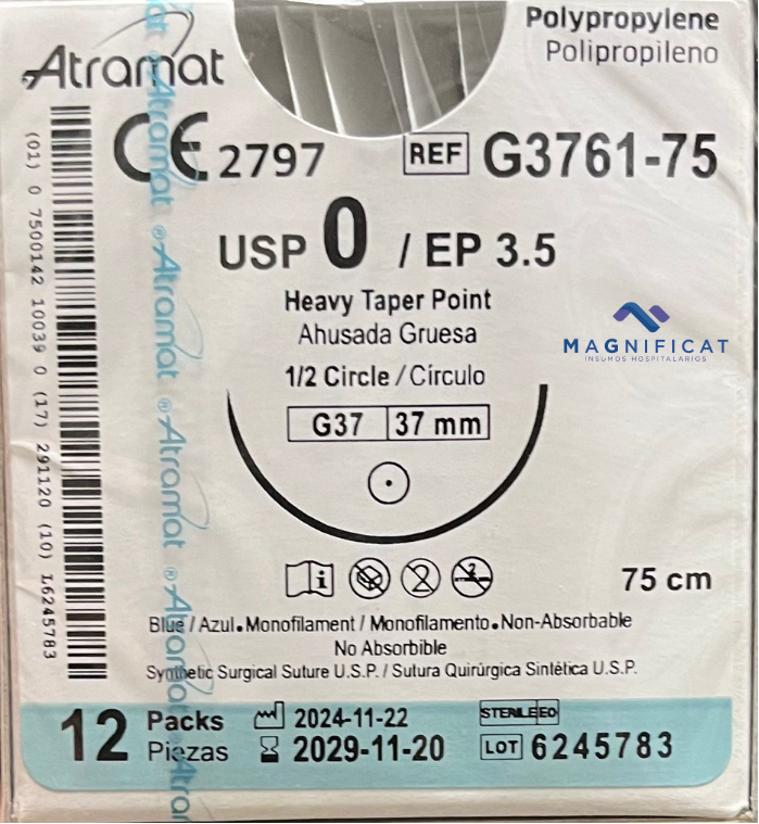 SUTURA POLIPROPILENO 0 37MM 75CM AHUSADA C/12 G3761-75 ATRAMAT