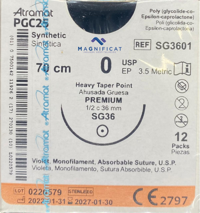 SUTURA PGC25 0 36MM 75CM AHUSADA PREMIUM C/12 SG3601 ATRAMAT