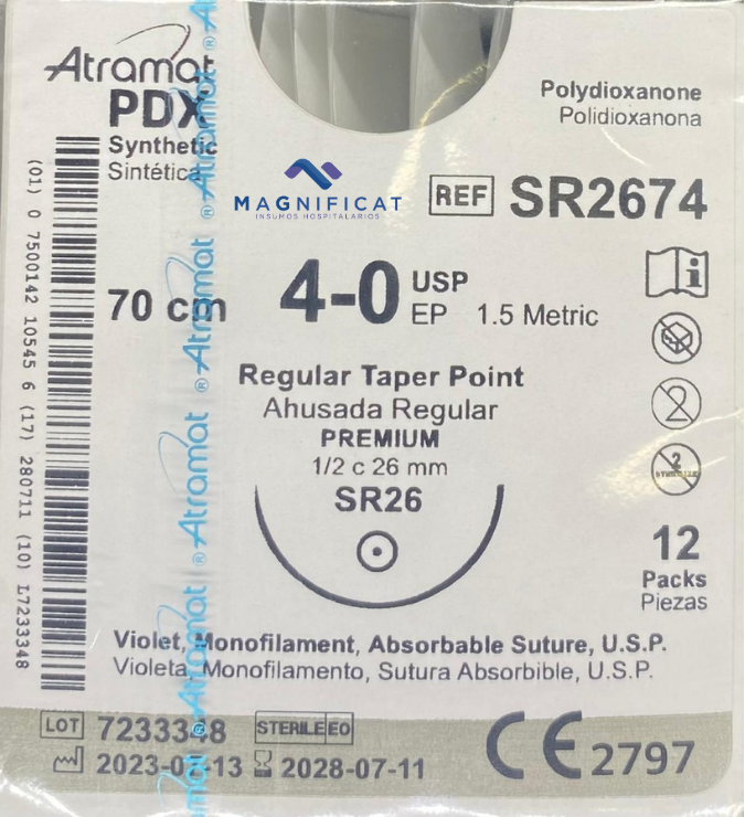 SUTURA PDX 4-0 26MM 70CM AHUSADA C/12 SR2674 ATRAMAT