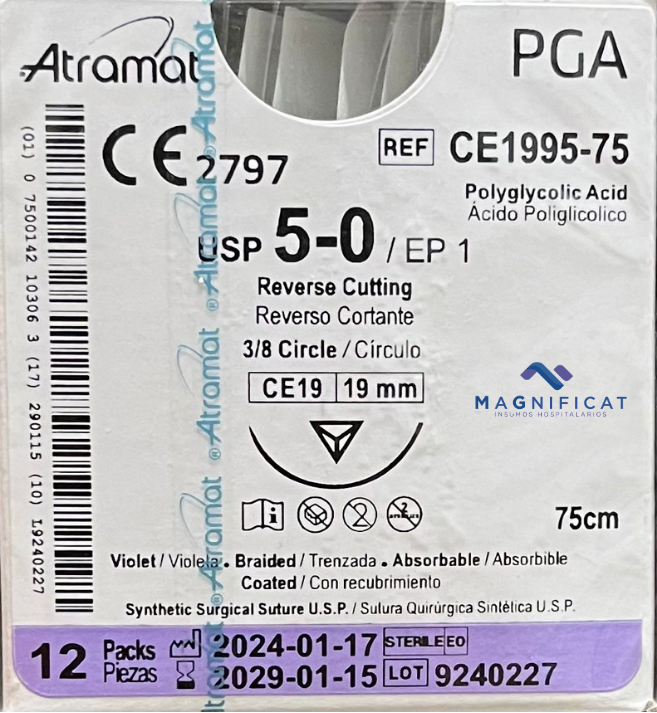 SUTURA PGA 5-0 19MM 75CM CORTANTE C/12 CE1995-75 ATRAMAT