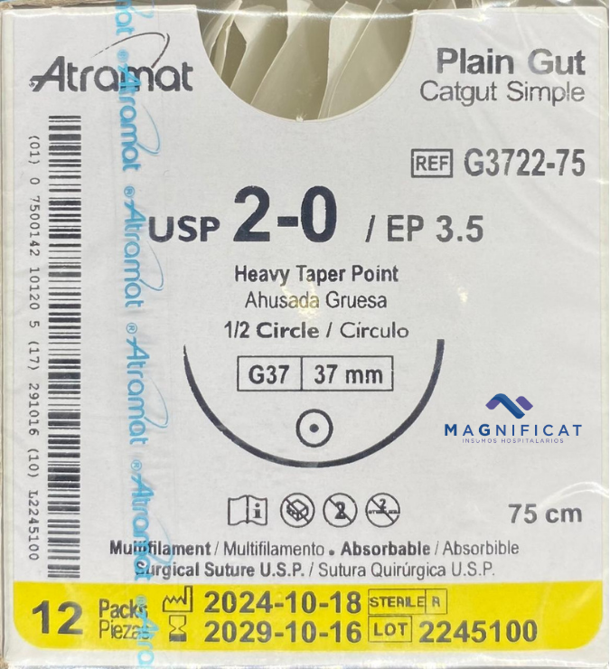 SUTURA CATGUT SIMPLE 2-0 37MM 75CM AHUSADA C/12 G3722-75 ATRAMAT