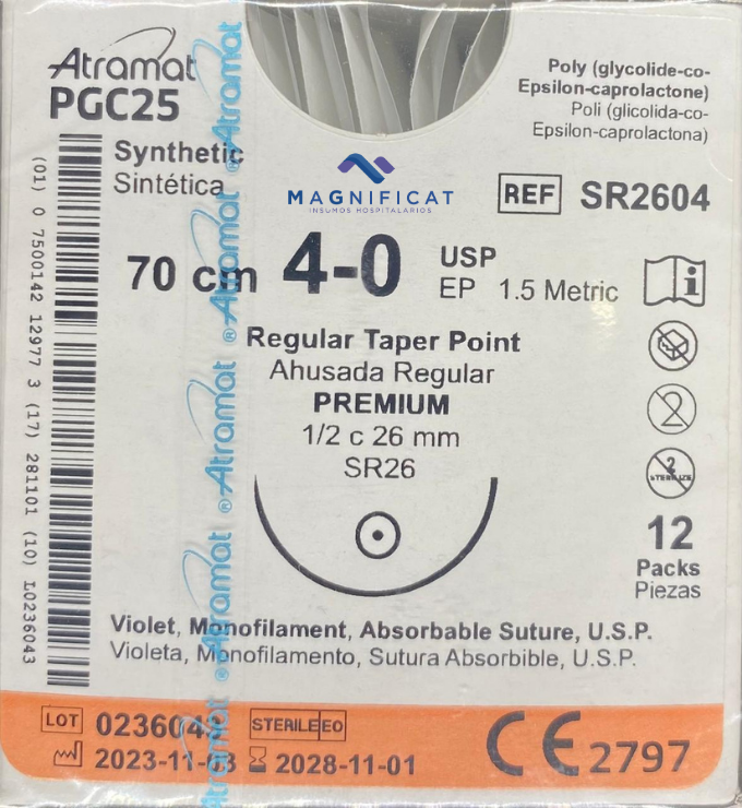 SUTURA PGC25 4-0 26MM 70CM AHUSADA C/12 SR2604 PREMIUM ATRAMAT