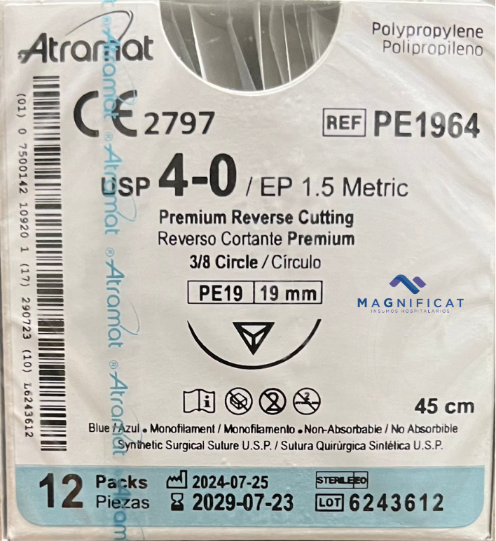 SUTURA POLIPROPILENO 4-0 19MM 45CM CORTANTE C/12 PE1964 PREMIUM ATRAMAT