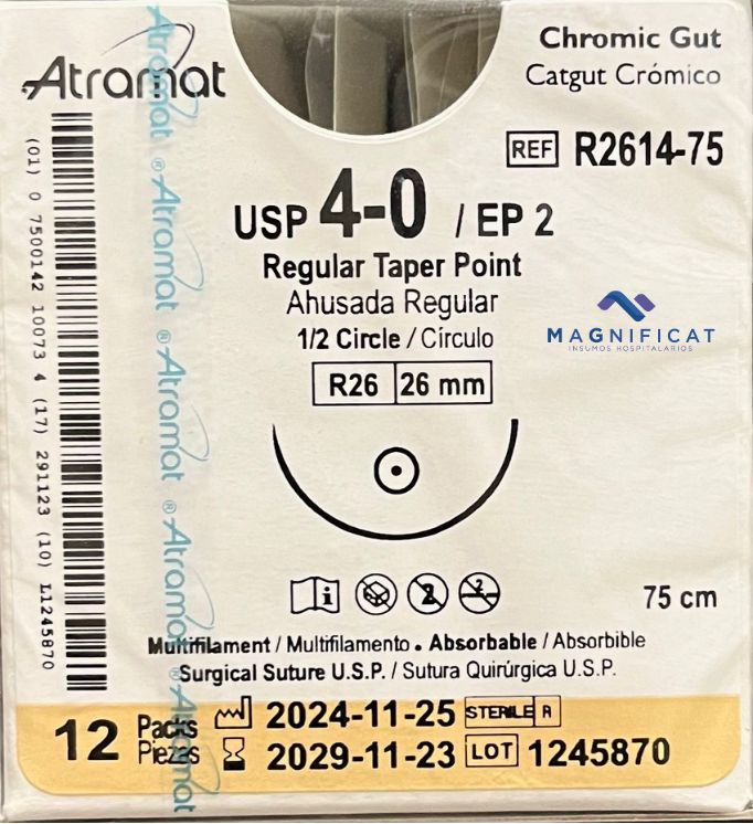 SUTURA CATGUT CROMICO 4-0 26MM 75CM AHUSADA C/12 R2614-75 ATRAMAT
