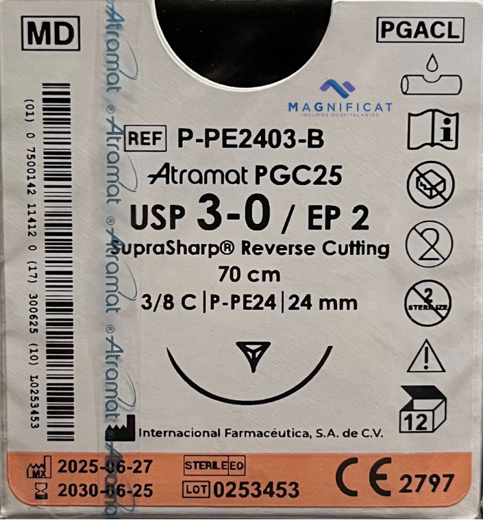 SUTURA PGC25 3-0 24MM 70CM C/12 PPE2403B CORTANTE INCOLORA SUPRASHARP