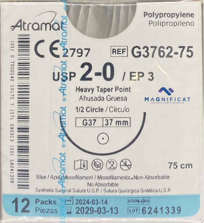 SUTURA POLIPROPILENO 2-0 37MM 75CM AHUSADA C/12 G3762-75 ATRAMAT