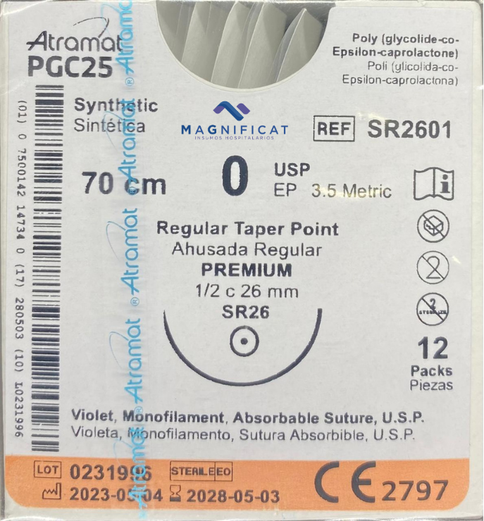 SUTURA PGC25 0 26MM 70CM AHUSADA C/12 PREMIUM SR2601 ATRAMAT