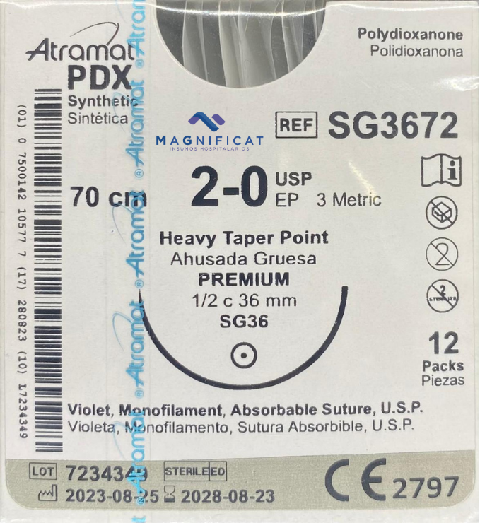 SUTURA PDX 2-0 36MM 70CM AHUSADA C/12 SG3672 ATRAMAT