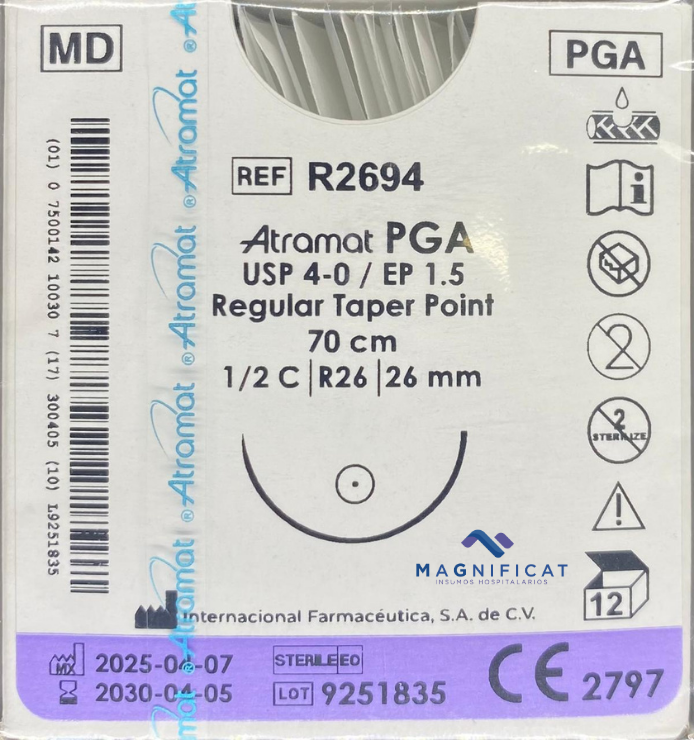 SUTURA PGA 4-0 26MM 70CM AHUSADA C/12 R2694 ATRAMAT