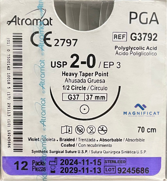 SUTURA PGA 2-0 37MM 70CM AHUSADA C/12 G3792 ATRAMAT