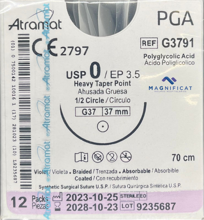 SUTURA PGA 0 37MM 70CM AHUSADA C/12 G3791 ATRAMAT