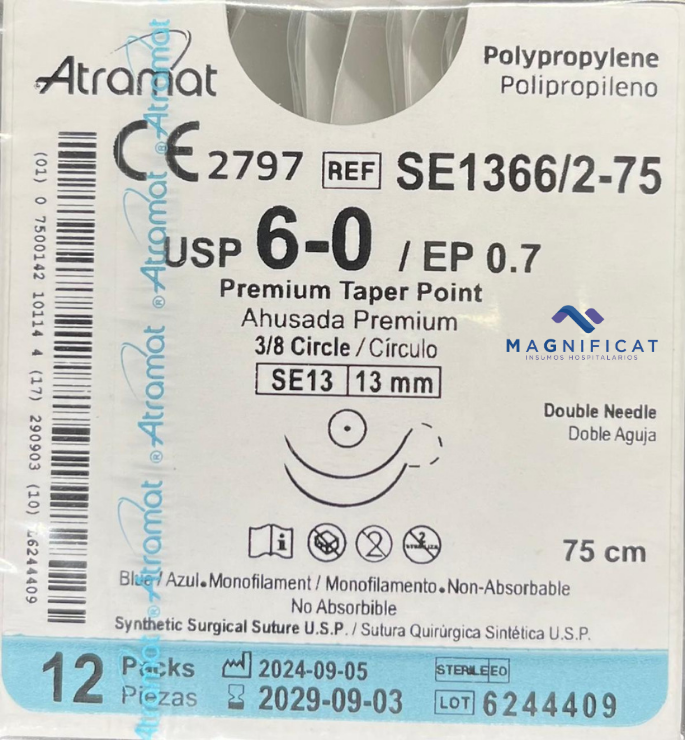 SUTURA POLIPROPILENO 6-0 13MM 75CM D/A AHUSADA C/12 SE1366/275 ATRAMAT