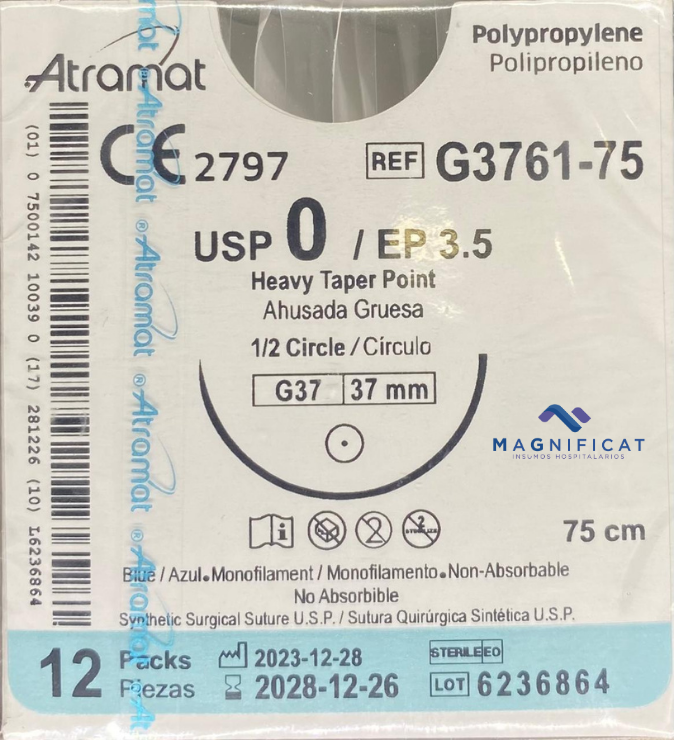 SUTURA POLIPROPILENO 0 37MM 75CM AHUSADA C/12 G3761-75 ATRAMAT