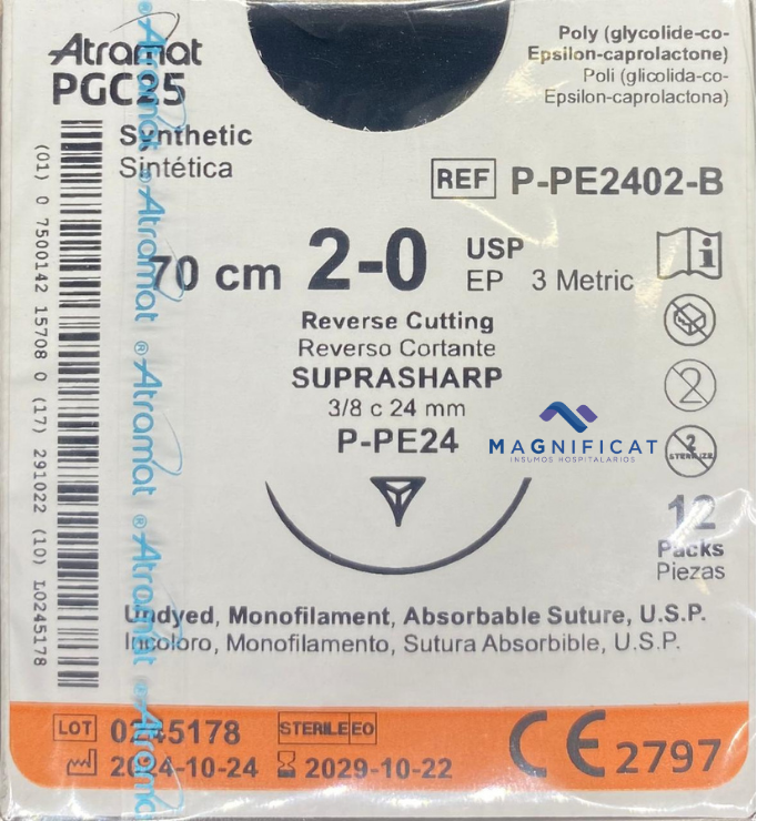 SUTURA PGC25 2-0 24MM 70CM CORTANTE SUPRASHARP C/12 P-PE2402-B ATRAMAT