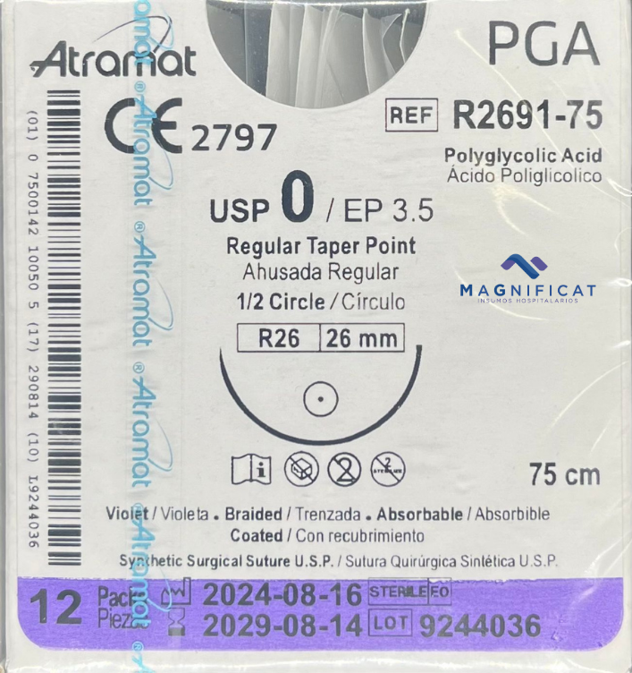 SUTURA PGA 0 26MM 75CM AHUSADA C/12 R2691-75 ATRAMAT