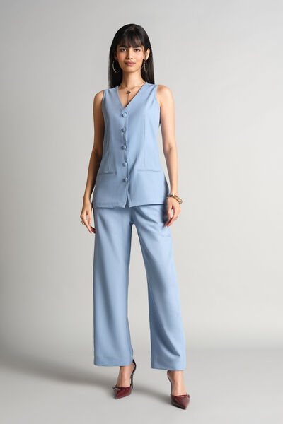 Women's Light Blue Sleeveless Pantsuit