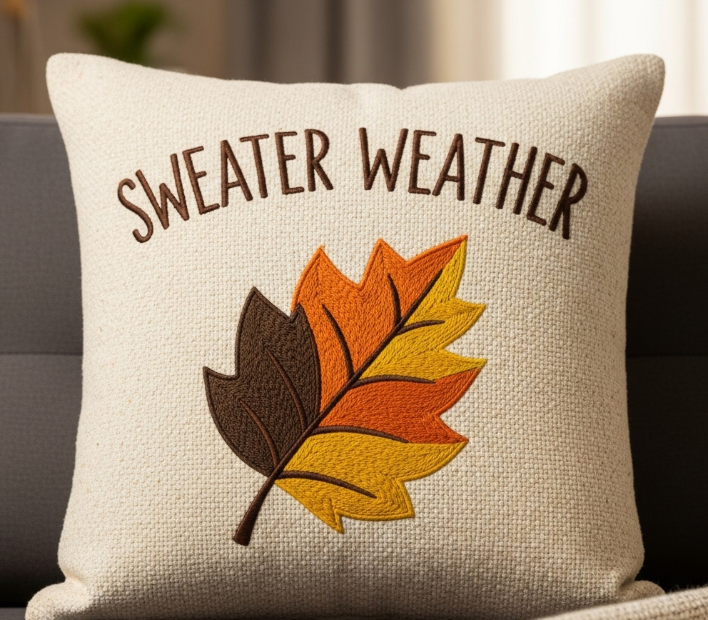 "Sweater Weather" Embroidered Pillow Cover